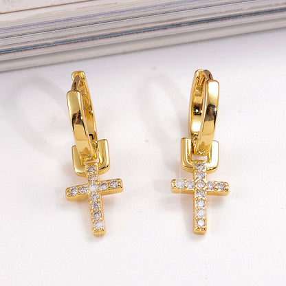 1 Pair Streetwear Cross Devil's Eye Plating Inlay Copper Zircon Drop Earrings