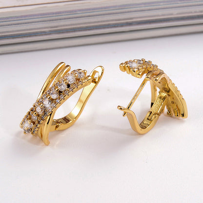 1 Pair Shiny Rhombus Plating Inlay Copper Zircon Hoop Earrings