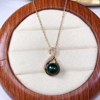 Lady Irregular Copper Inlay Freshwater Pearl Zircon Pendant Necklace