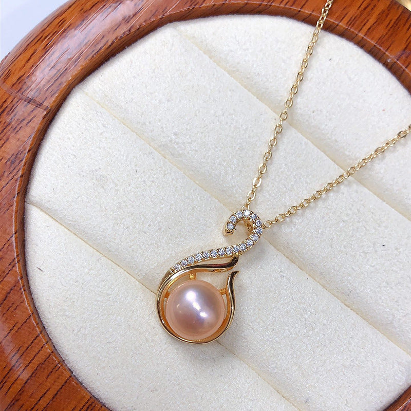 Lady Irregular Copper Inlay Freshwater Pearl Zircon Pendant Necklace