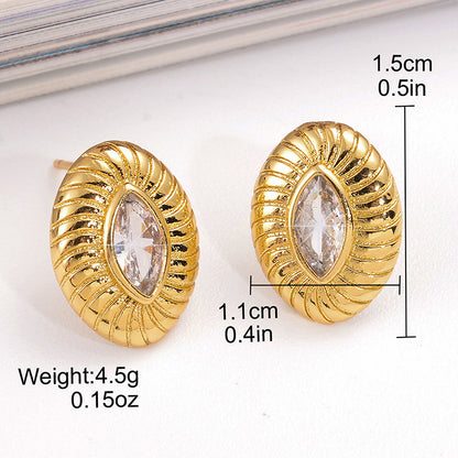 1 Pair Vintage Style Simple Style Oval Heart Shape Plating Inlay Copper Zircon 18k Gold Plated Ear Studs