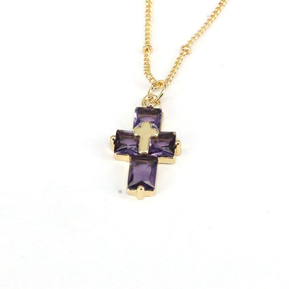 Casual Hip-hop Cross Copper Plating Inlay Zircon Gold Plated Pendant Necklace