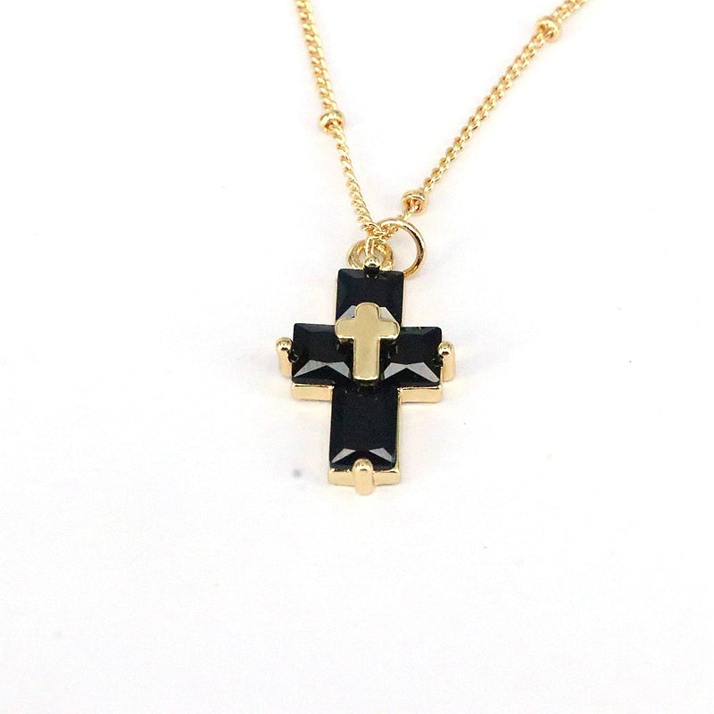 Casual Hip-hop Cross Copper Plating Inlay Zircon Gold Plated Pendant Necklace