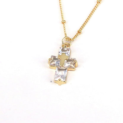 Casual Hip-hop Cross Copper Plating Inlay Zircon Gold Plated Pendant Necklace