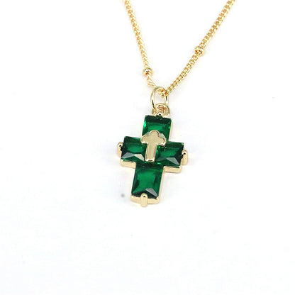 Casual Hip-hop Cross Copper Plating Inlay Zircon Gold Plated Pendant Necklace