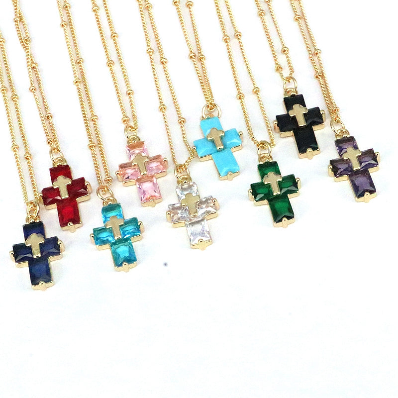 Casual Hip-hop Cross Copper Plating Inlay Zircon Gold Plated Pendant Necklace