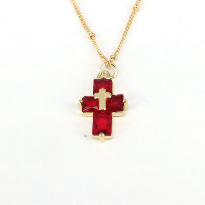 Casual Hip-hop Cross Copper Plating Inlay Zircon Gold Plated Pendant Necklace