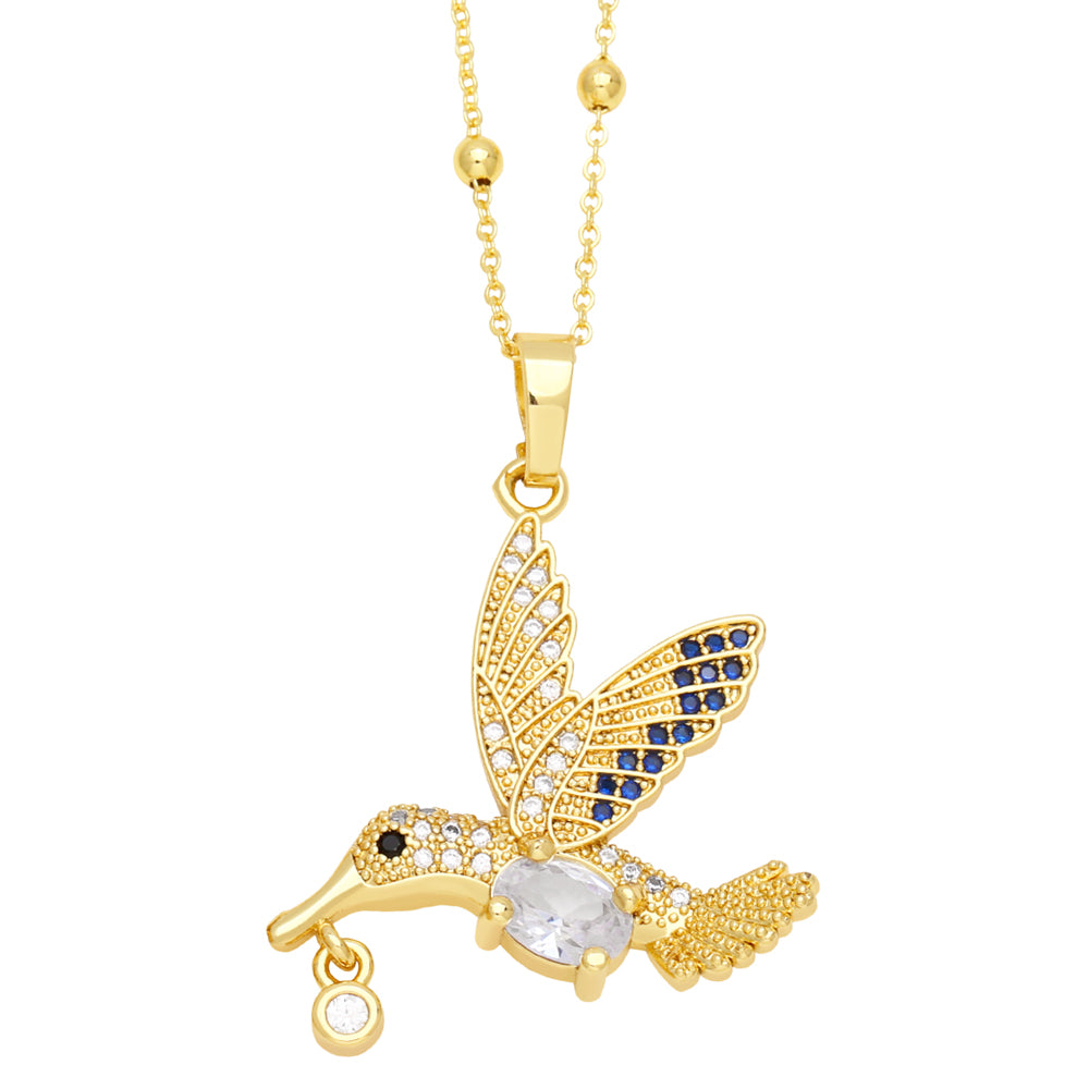 Cute Streetwear Little Bear Bird Copper 18k Gold Plated Zircon Pendant Necklace In Bulk