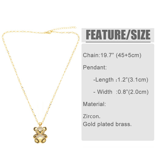 Cute Streetwear Little Bear Bird Copper 18k Gold Plated Zircon Pendant Necklace In Bulk