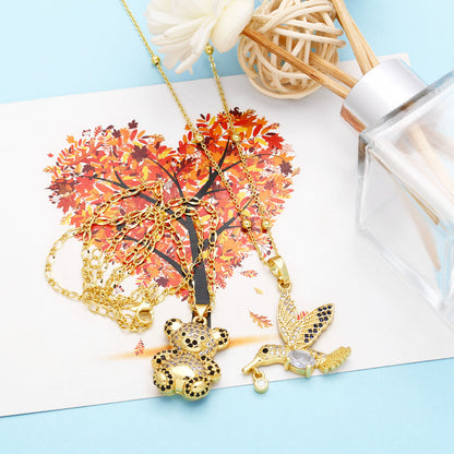 Cute Streetwear Little Bear Bird Copper 18k Gold Plated Zircon Pendant Necklace In Bulk