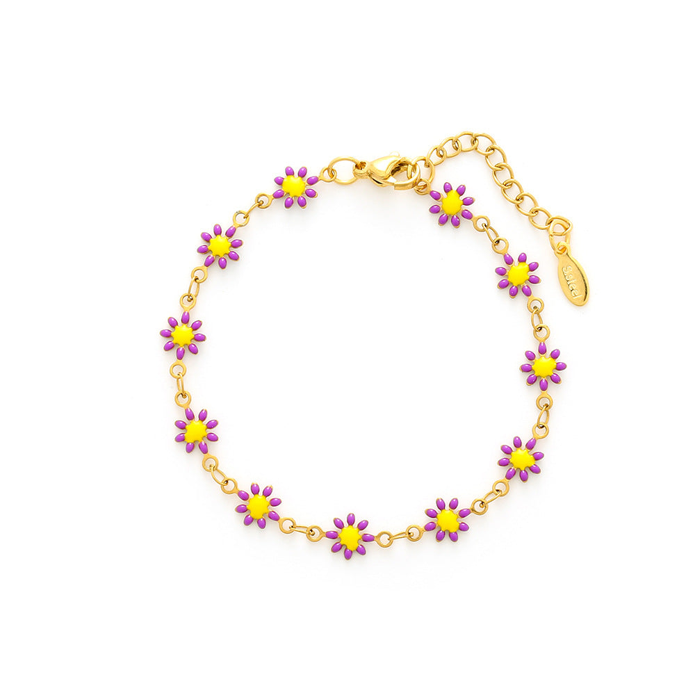 Cute Flower Stainless Steel Enamel Plating Bracelets