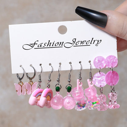 1 Set Cute Geometric Flower Plating Resin Drop Earrings Earrings