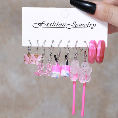 1 Set Cute Geometric Flower Plating Resin Drop Earrings Earrings