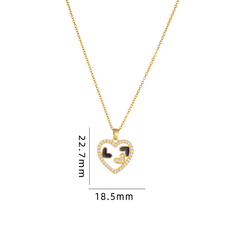 Simple Style Cartoon Character Heart Shape Bow Knot Copper Inlay Zircon Pendant Necklace