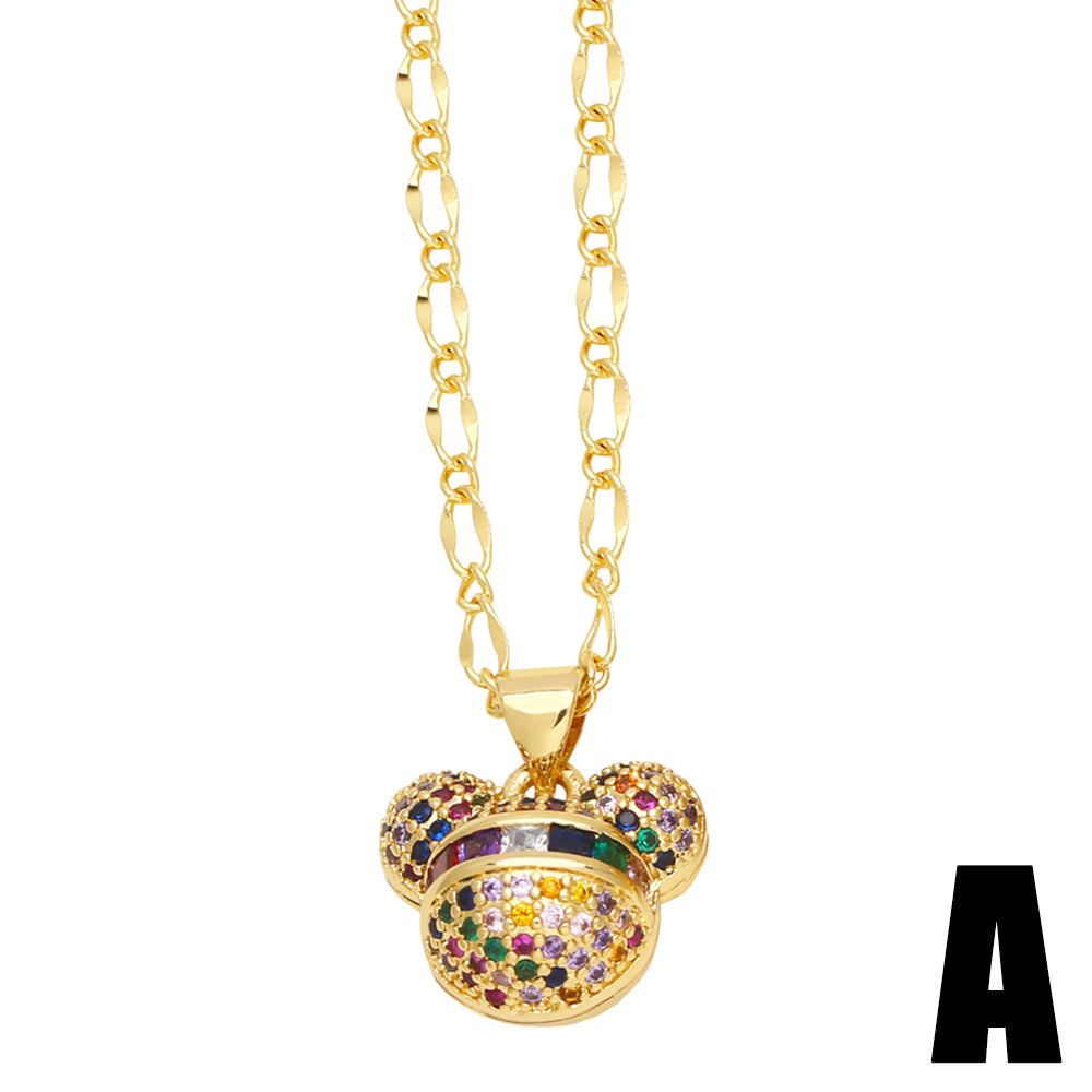 Ig Style Cute Little Bear Stainless Steel Copper 18k Gold Plated Zircon Pendant Necklace In Bulk