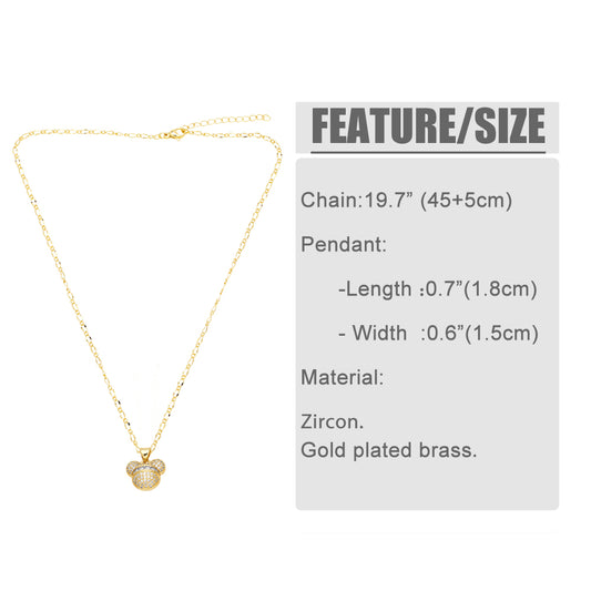 Ig Style Cute Little Bear Stainless Steel Copper 18k Gold Plated Zircon Pendant Necklace In Bulk