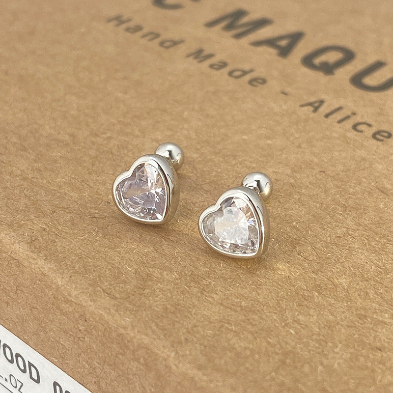 1 Pair Simple Style Heart Shape Plating Inlay Sterling Silver Artificial Gemstones Ear Studs