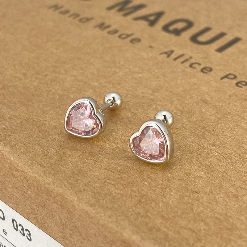 1 Pair Simple Style Heart Shape Plating Inlay Sterling Silver Artificial Gemstones Ear Studs