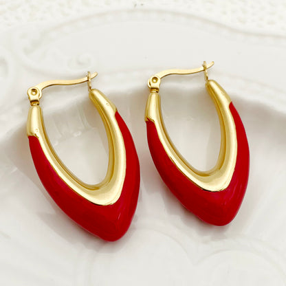 1 Pair Lady Streetwear U Shape Polishing Enamel Plating Stainless Steel Gold Plated Earrings