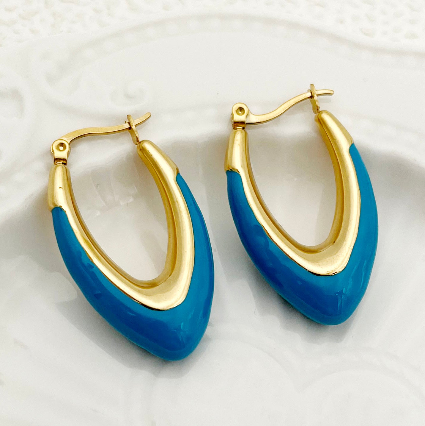 1 Pair Lady Streetwear U Shape Polishing Enamel Plating Stainless Steel Gold Plated Earrings