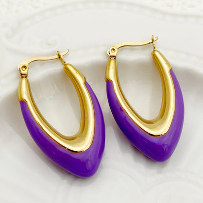 1 Pair Lady Streetwear U Shape Polishing Enamel Plating Stainless Steel Gold Plated Earrings