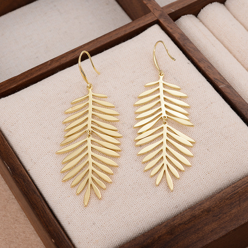 1 Pair Artistic Feather Plating Copper 14k Gold Plated Drop Earrings