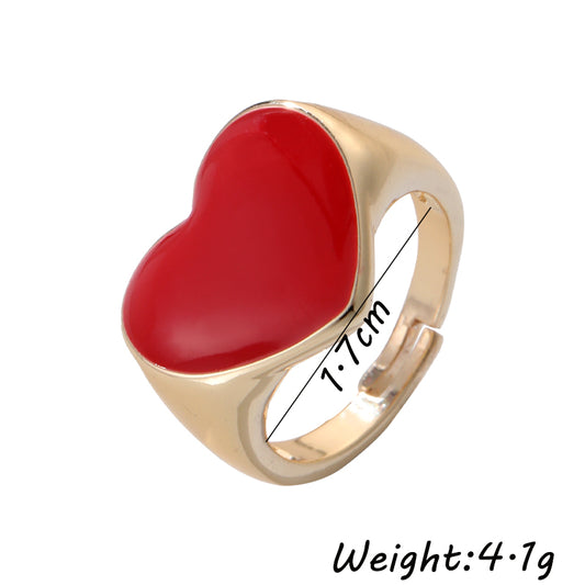 Elegant Streetwear Heart Shape Copper Enamel Open Rings