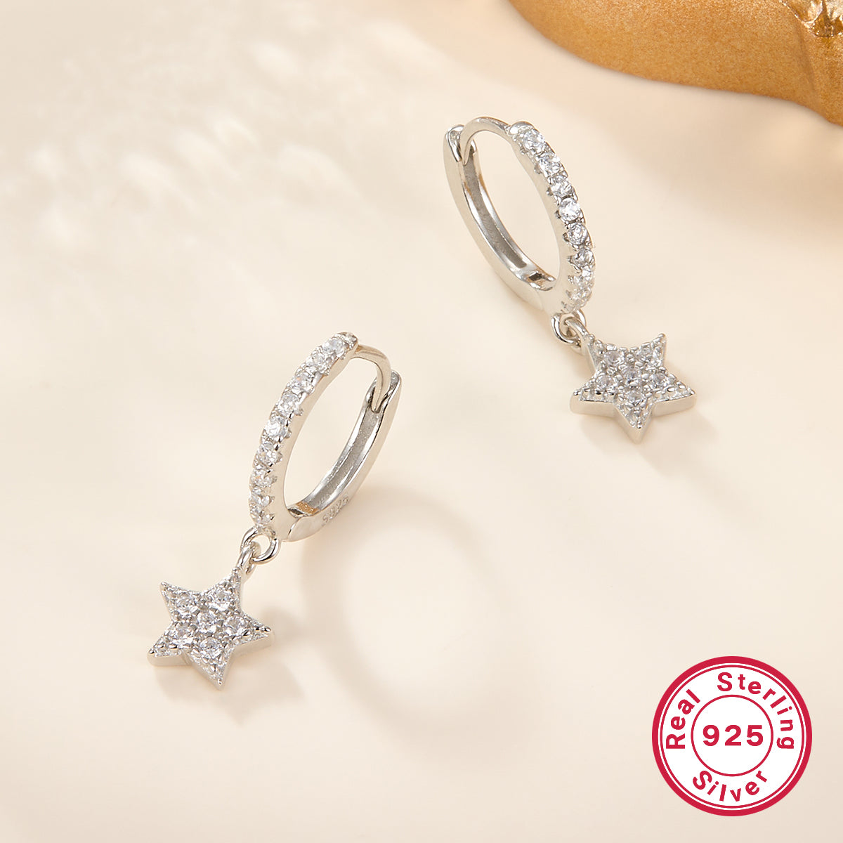 1 Pair Elegant Cute Star Plating Inlay Sterling Silver Zircon 18k Gold Plated White Gold Plated Drop Earrings