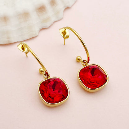 1 Pair Elegant Lady Sweet Square Polishing Plating Inlay Stainless Steel Zircon Gold Plated Drop Earrings