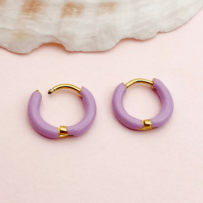 1 Pair Lady Sweet Streetwear Circle Polishing Enamel Plating Stainless Steel Gold Plated Earrings