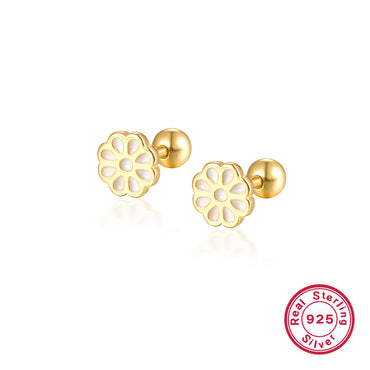 1 Pair Elegant Cute Flower Plating Inlay Sterling Silver Zircon 18k Gold Plated White Gold Plated Ear Studs