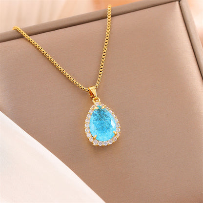 Sweet Round Oval Heart Shape Stainless Steel Plating Inlay Artificial Diamond 18k Gold Plated Pendant Necklace