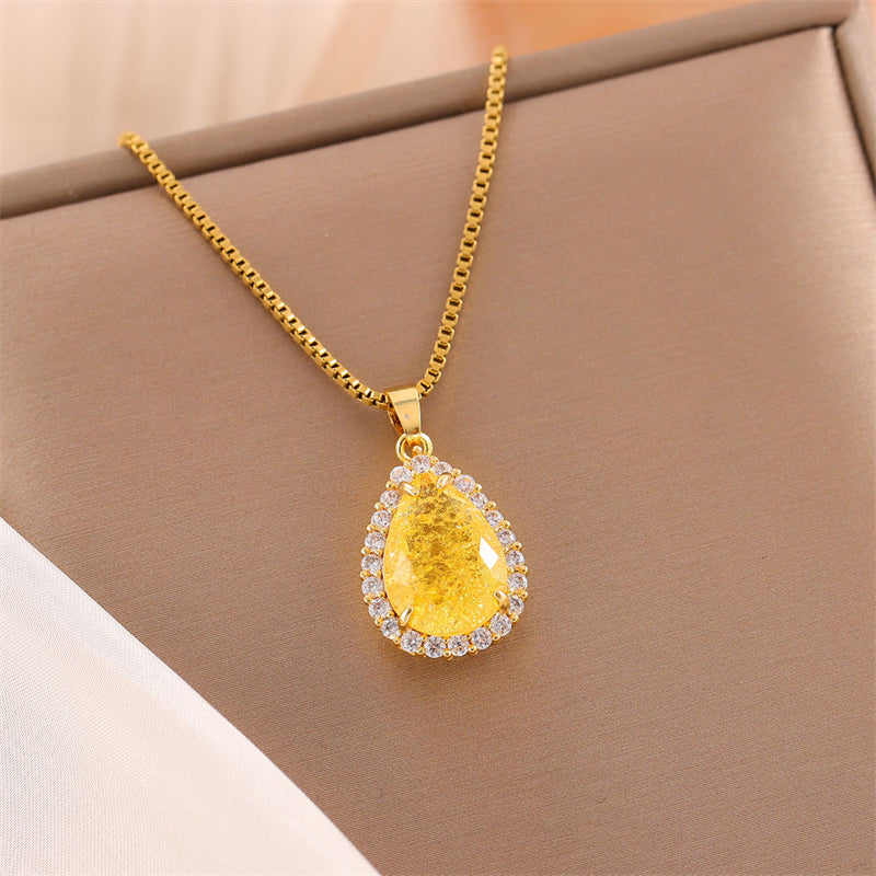 Sweet Round Oval Heart Shape Stainless Steel Plating Inlay Artificial Diamond 18k Gold Plated Pendant Necklace