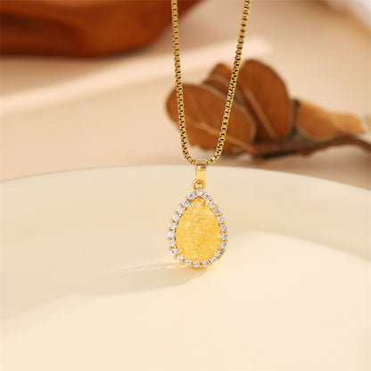 Sweet Round Oval Heart Shape Stainless Steel Plating Inlay Artificial Diamond 18k Gold Plated Pendant Necklace