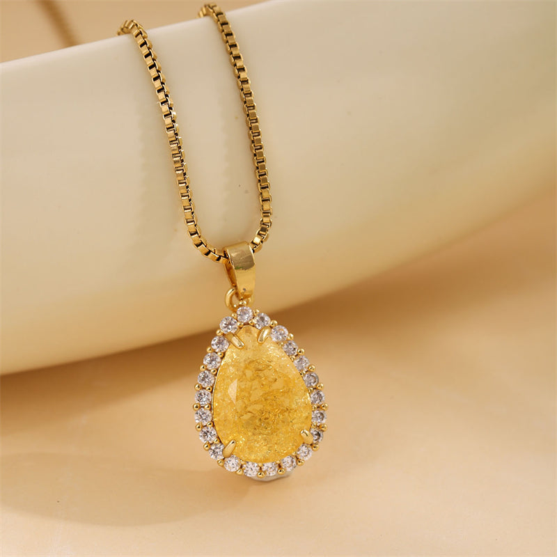 Sweet Round Oval Heart Shape Stainless Steel Plating Inlay Artificial Diamond 18k Gold Plated Pendant Necklace