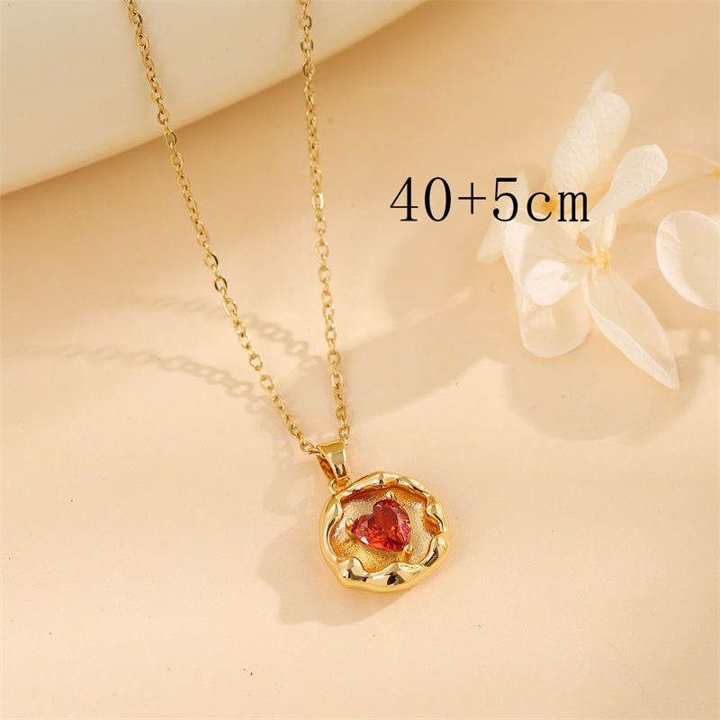 Sweet Round Oval Heart Shape Stainless Steel Plating Inlay Artificial Diamond 18k Gold Plated Pendant Necklace