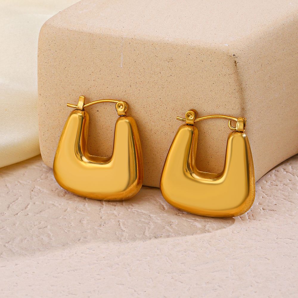 1 Pair Elegant U Shape Plating Stainless Steel 18k Gold Plated Earrings