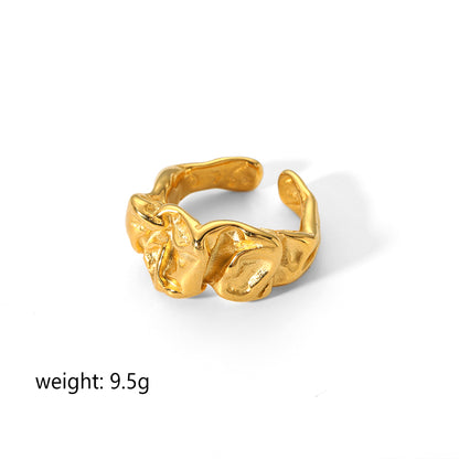 Wholesale Vintage Style Solid Color Folds Stainless Steel Polishing Plating 18k Gold Plated Rings Earrings