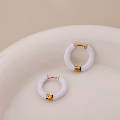 1 Pair Simple Style Circle Enamel Plating Stainless Steel Titanium Steel 18k Gold Plated Earrings