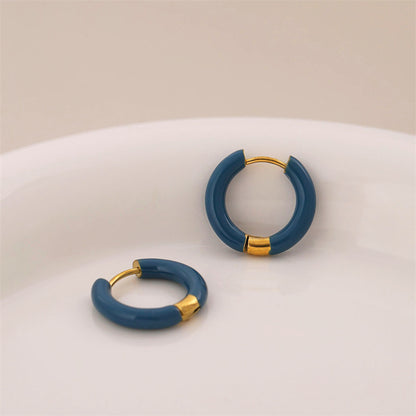 1 Pair Simple Style Circle Enamel Plating Stainless Steel Titanium Steel 18k Gold Plated Earrings