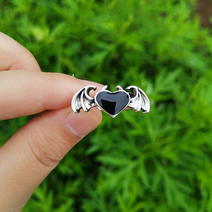 Retro Heart Shape Wings Alloy Plating Ancient Silver-plated Women's Rings