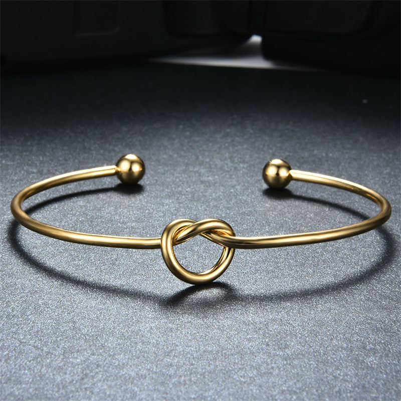 Handmade Solid Color Knot Stainless Steel Asymmetrical Plating 18k Gold Plated Cuff Bracelets