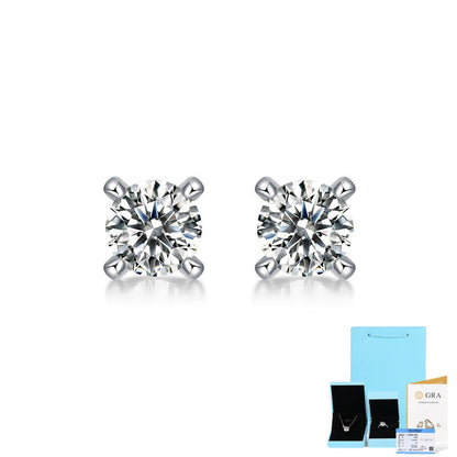 Lady Solid Color Sterling Silver Plating Inlay Moissanite Ear Studs