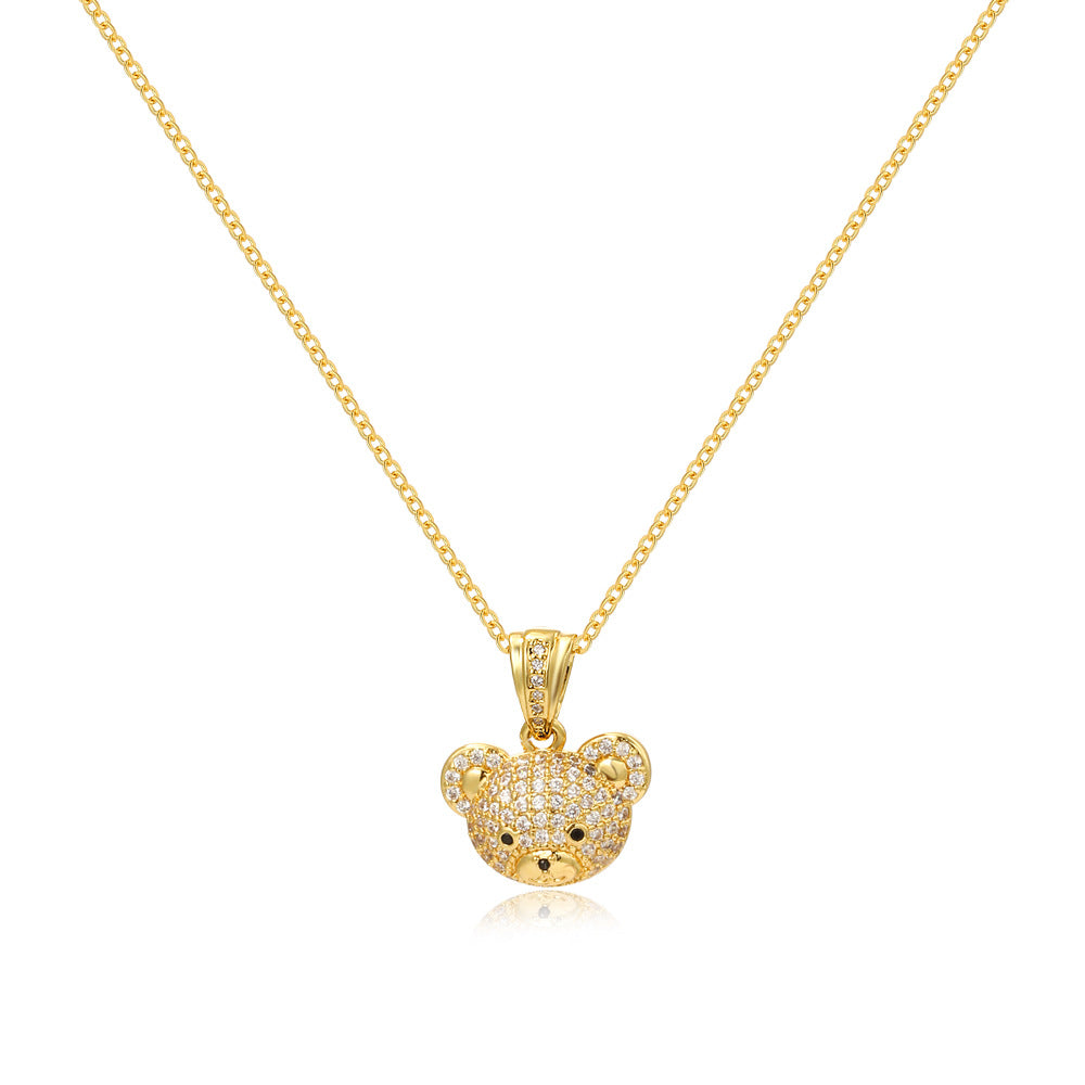 Ig Style Cute Bear Brass Plating Inlay Zircon Pendant Necklace 1 Piece