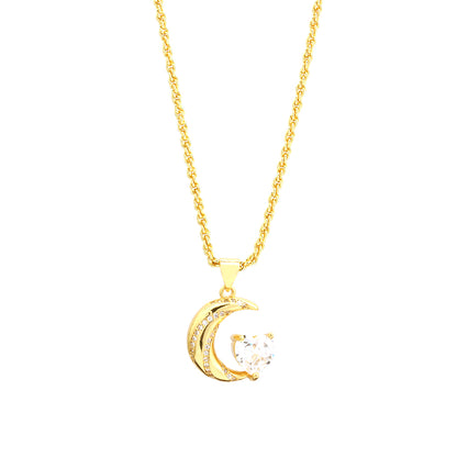 Luxurious Shiny Moon Heart Shape Copper 18k Gold Plated Zircon Pendant Necklace In Bulk