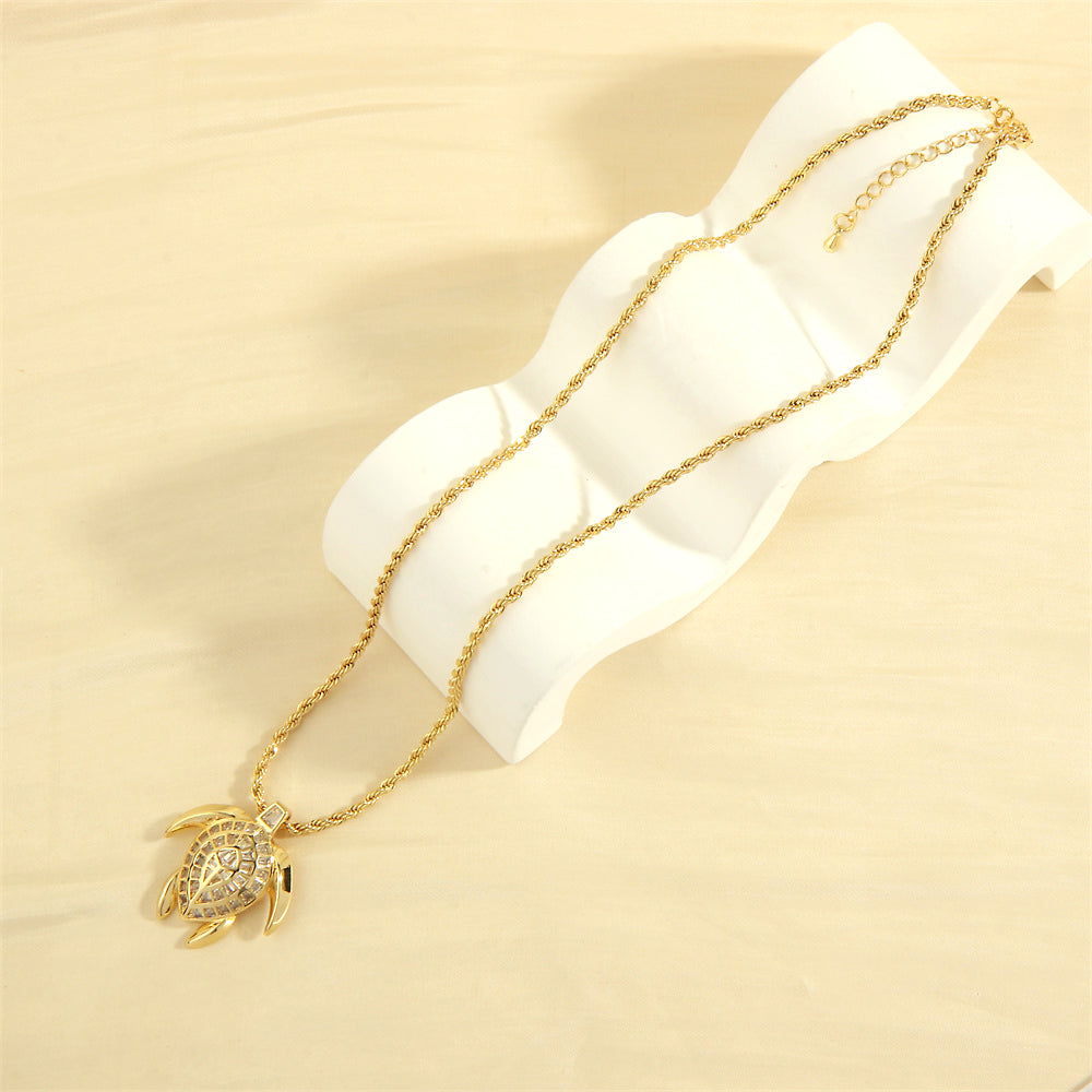 Simple Style Tortoise Copper 18k Gold Plated Zircon Pendant Necklace In Bulk