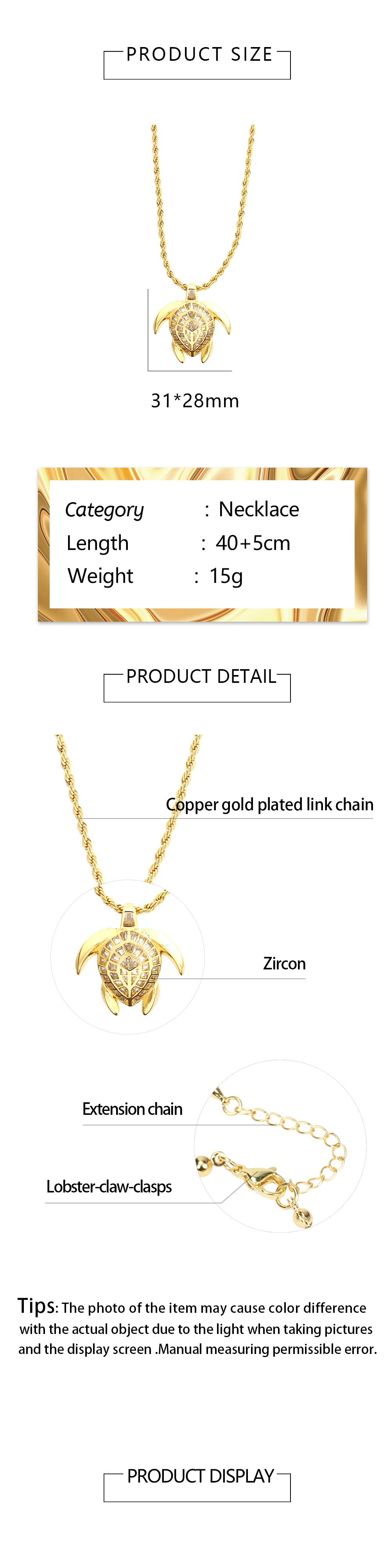 Simple Style Tortoise Copper 18k Gold Plated Zircon Pendant Necklace In Bulk