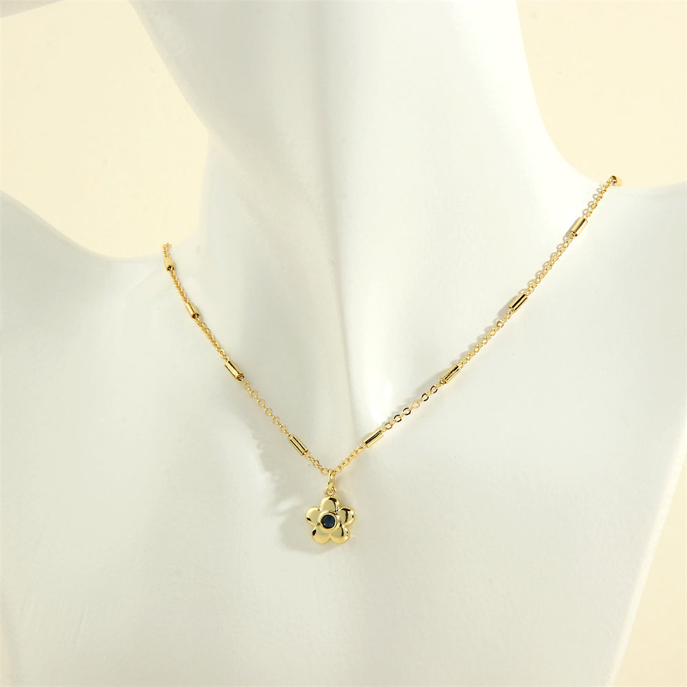 Simple Style Commute Flower Copper 18k Gold Plated Zircon Pendant Necklace In Bulk