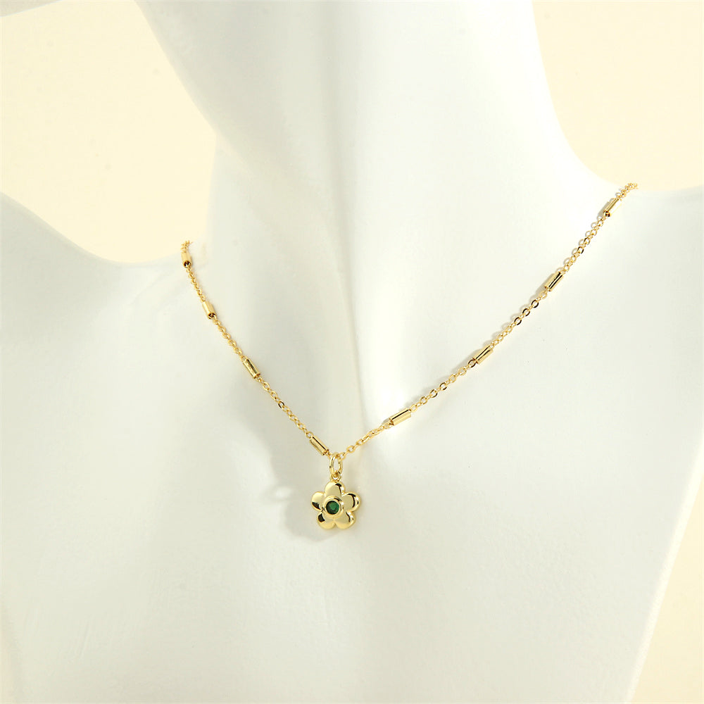 Simple Style Commute Flower Copper 18k Gold Plated Zircon Pendant Necklace In Bulk