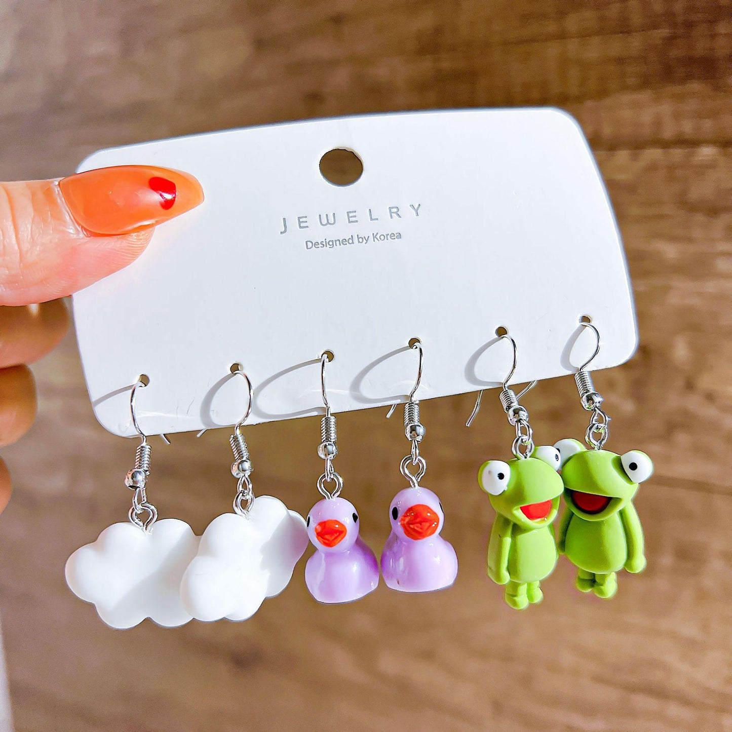 1 Set Cartoon Style Cute Clouds Frog Duck Alloy Resin Drop Earrings